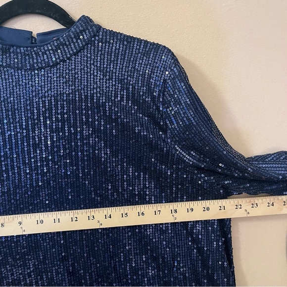 Chi Chi London Navy Blue Sequin Shift Dress Mock Neck Special Occasion Size 10 - Picture 12 of 16